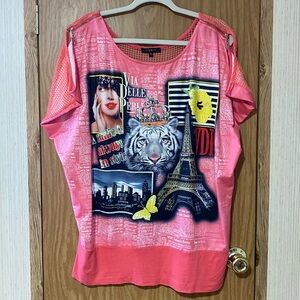 Gemstone City Graphic Top With Knit Back Size XL